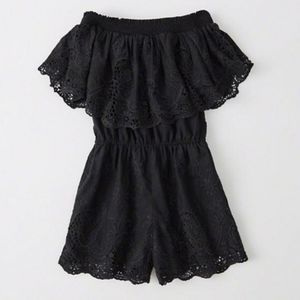 Abercrombie & Fitch Black Eyelet Lace Crochet Off-the-Shoulder Romper Large